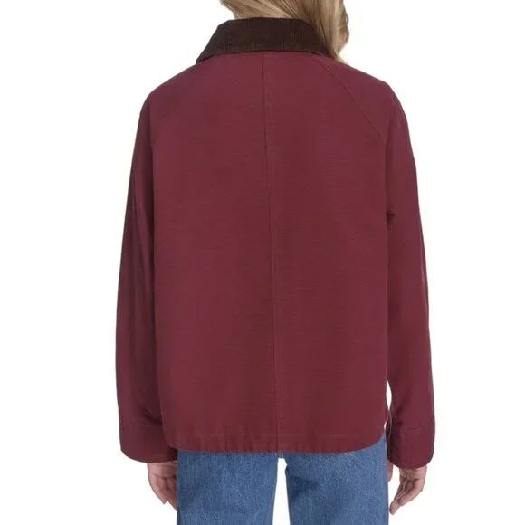 Levis Womens Chore Barn Jacket Small Dark Red Canvas Corduroy Collar Workwear - Picture 7 of 7
